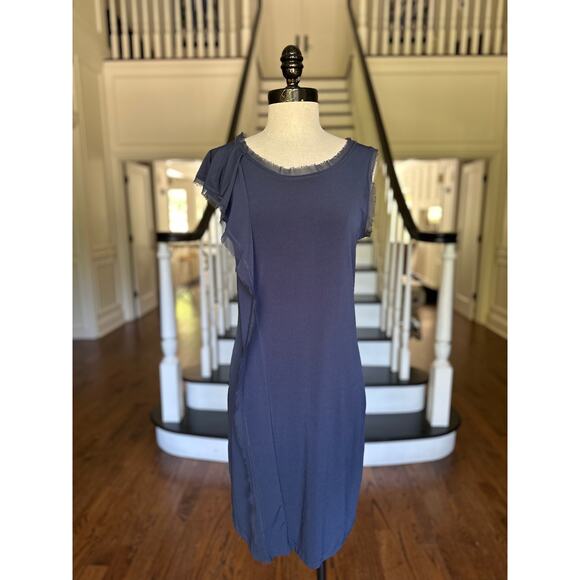 VeraWang Blue Tank Dress ChiffonTrim Fall Spring Summer Office Church Minimalist - Picture 2 of 14